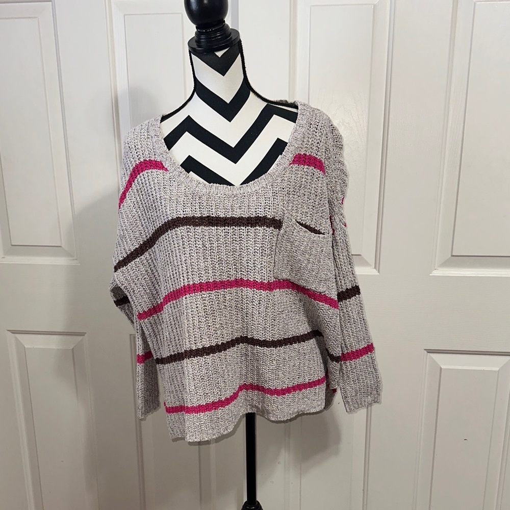 Free People Pink and Brown Striped Sweater